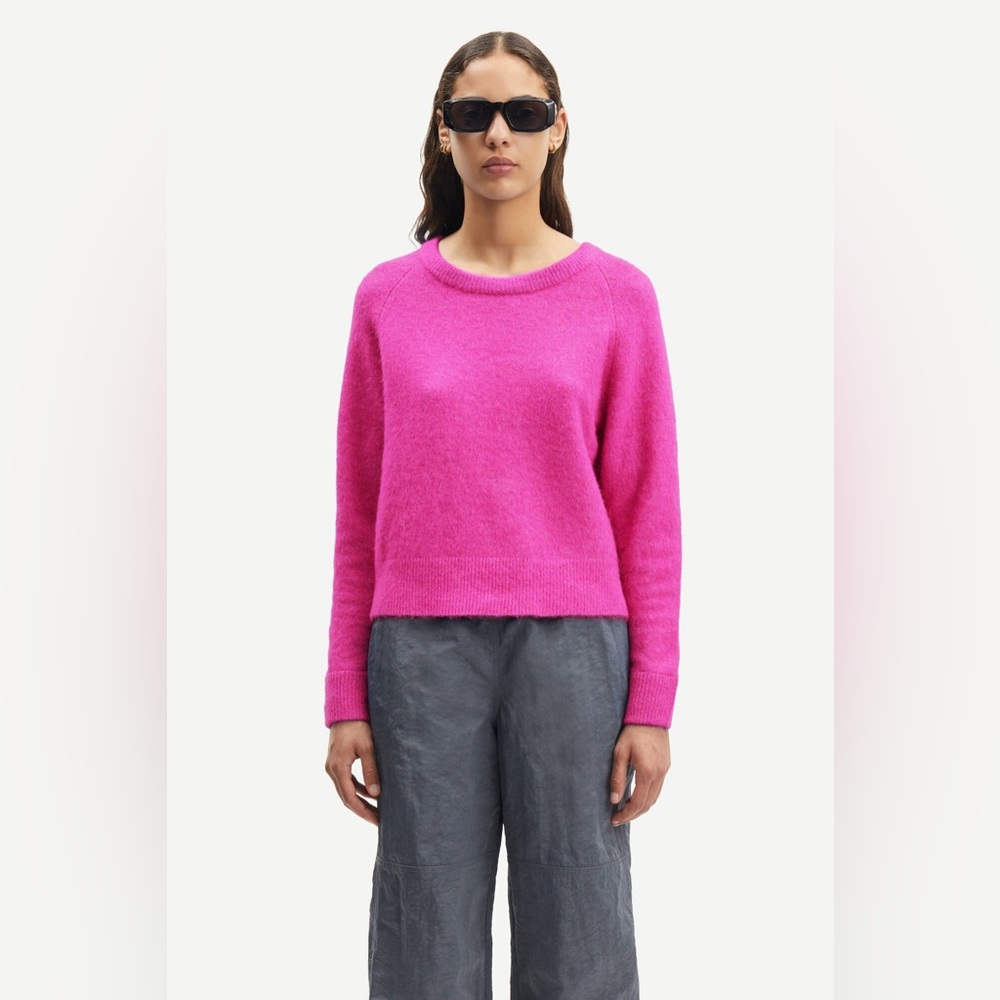 NEW SAMSØE SAMSØE Pull Nor Fuchsia Fedora Knit Crew Neck Sweater in XL
